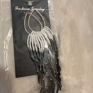 Black and White Beaded Dangle Earrings